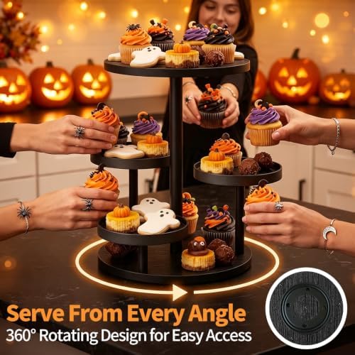 Rotating Cupcake Stand for Halloween, 4-Tier Dessert Display Cake Stand in Black, alternate view 4