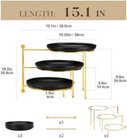 Round 3 Tier Serving Tray, 10 Inch Black Porcelain Dessert Stand in Black Gold, alternate view 3