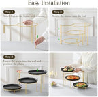 Round 3 Tier Serving Tray, 10 Inch Black Porcelain Dessert Stand in Black Gold, alternate view 4