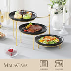 Round 3 Tier Serving Tray, 10 Inch Black Porcelain Dessert Stand in Black Gold, alternate view 5