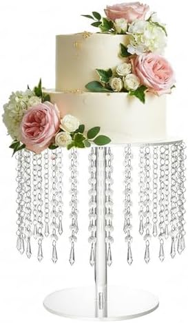 Round Acrylic Cake Stand - Clear Cupcake Stand with Bling Pendants in Clear