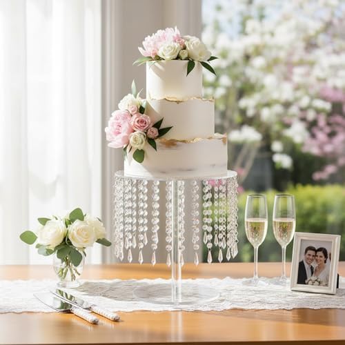 Round Acrylic Cake Stand - Clear Cupcake Stand with Bling Pendants in Clear, alternate view 2