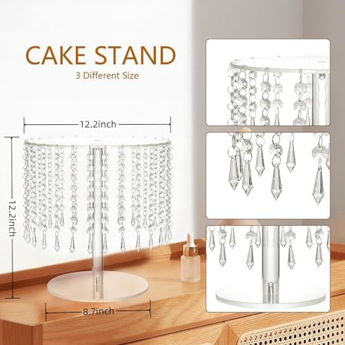 Round Acrylic Cake Stand - Clear Cupcake Stand with Bling Pendants in Clear, alternate view 3