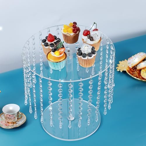 Round Acrylic Cake Stand - Clear Cupcake Stand with Bling Pendants in Clear, alternate view 4