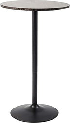 Round Bar and Pub Table with Faux Marble Top and Black Base, 1-Pack