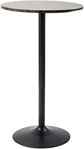 Round Bar and Pub Table with Faux Marble Top and Black Base, 1-Pack