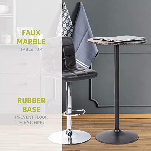 Round Bar and Pub Table with Faux Marble Top and Black Base, 1-Pack, alternate view 4