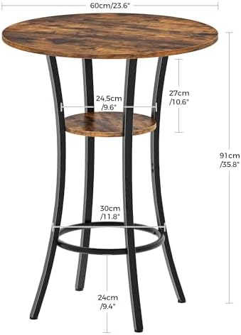 Round Bar Table, 2-Tier High Top & Counter Height Dining Table, for Bistro, Pub, Kitchen, Living Room, Rustic, alternate view