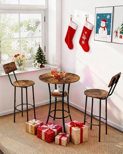 Round Bar Table, 2-Tier High Top & Counter Height Dining Table, for Bistro, Pub, Kitchen, Living Room, Rustic, alternate view