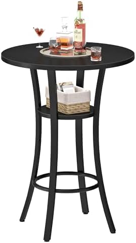 Round Bar Table, 2-Tier High Top & Counter Height Dining Table, Small Kitchen Dining Tables, for Bistro, Pub