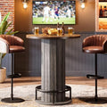 Round Bar Table, 39.4" H Wood Bistro Pub Table with Metal Ring Footrest for Dining Coffee Cocktail Living Room