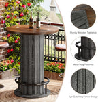 Round Bar Table, 39.4" H Wood Bistro Pub Table with Metal Ring Footrest for Dining Coffee Cocktail Living Room, alternate