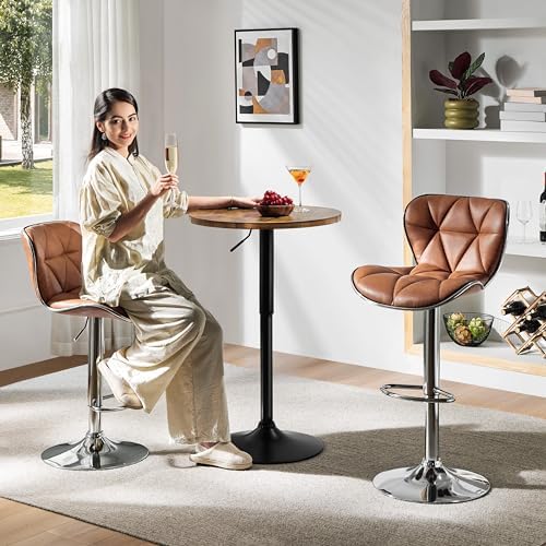 Round Bar Table, Adjustable 27.5-36" Height, Swivel Top, Brown in Brown, alternate view 2
