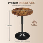Round Bar Table, Adjustable 27.5-36" Height, Swivel Top, Brown in Brown, alternate view 3