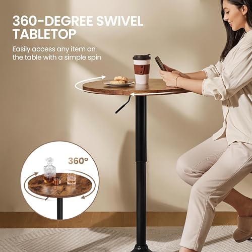 Round Bar Table, Adjustable 27.5-36" Height, Swivel Top, Brown in Brown, alternate view 5