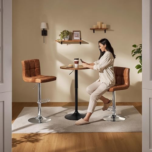 Round Bar Table Set of 2, Adjustable 27.5-36" Height, Brown in Brown, alternate view 4