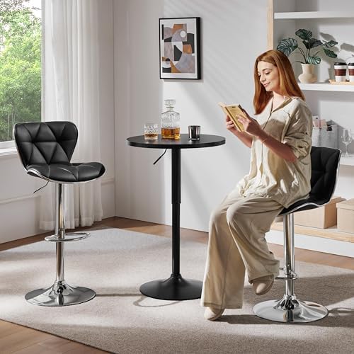 Round Bar Table Set of 2, Adjustable 27.5-36" Height, Full Black, alternate view 2