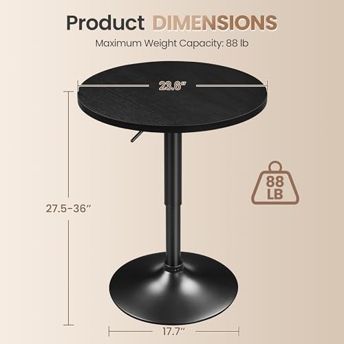 Round Bar Table Set of 2, Adjustable 27.5-36" Height, Full Black, alternate view 3