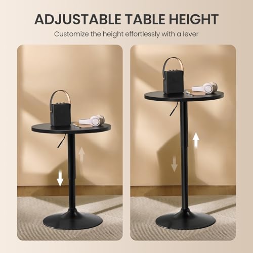Round Bar Table Set of 2, Adjustable 27.5-36" Height, Full Black, alternate view 4