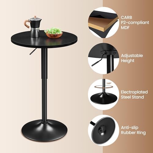 Round Bar Table Set of 2, Adjustable 27.5-36" Height, Full Black, alternate view 5