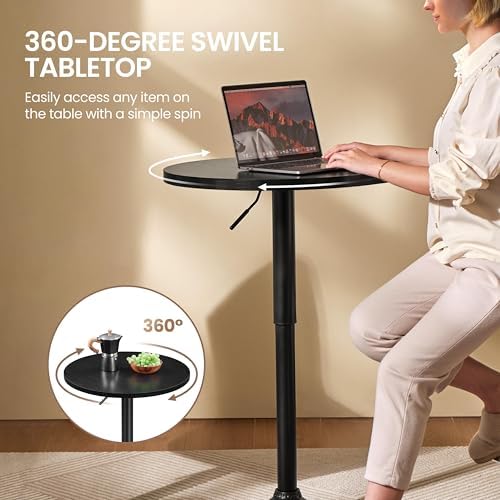 Round Bar Table Set of 2, Adjustable 27.5-36" Height, Full Black, alternate view 6