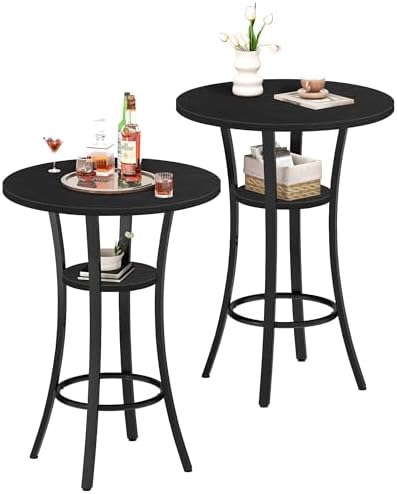Round Bar Table, Set of 2 Small Kitchen Dining Tables, 2-Tier High Top & Counter Height Dining Table, for