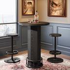 Round Bar Table with Chairs, Industrial Bistro Sets with 2 barstools, Pub Cocktail Table with Metal Ring