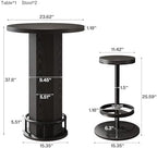 Round Bar Table with Chairs, Industrial Bistro Sets with 2 barstools, Pub Cocktail Table with Metal Ring, alternate view 2