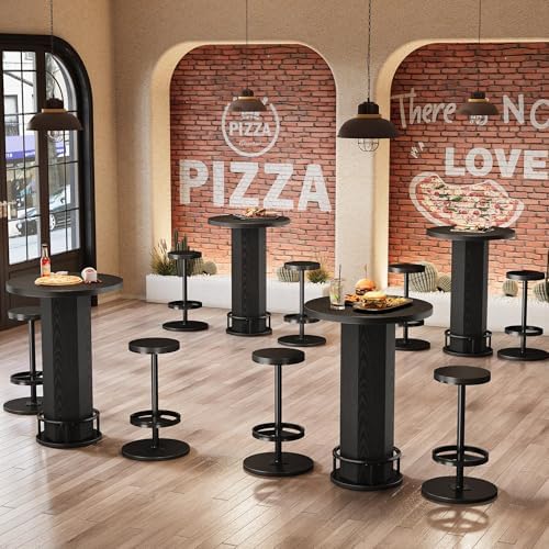 Round Bar Table with Chairs, Industrial Bistro Sets with 2 barstools, Pub Cocktail Table with Metal Ring, alternate view 5