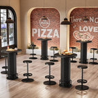 Round Bar Table with Chairs, Industrial Bistro Sets with 2 barstools, Pub Cocktail Table with Metal Ring, alternate view 5
