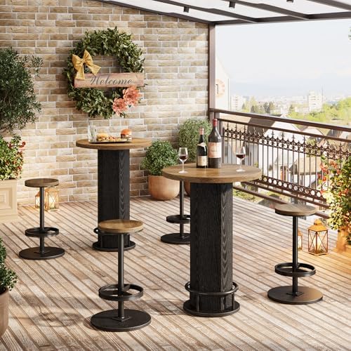 Round Bar Table with Chairs Set of 2, Industrial Bistro Sets with 2 barstools, Pub Cocktail Table with Metal