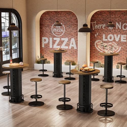 Round Bar Table with Chairs Set of 2, Industrial Bistro Sets with 2 barstools, Pub Cocktail Table with Metal, alternate view