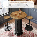 Round Bar Table with Chairs Set of 2, Industrial Bistro Sets with 2 barstools, Pub Cocktail Table with Metal, alternate view