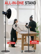 Round Base Light Stand, 79" Heavy Duty Monopod for Camera, Lights, Webcam, Live Streaming, Vlogging, 22 LBS, alternate view 2