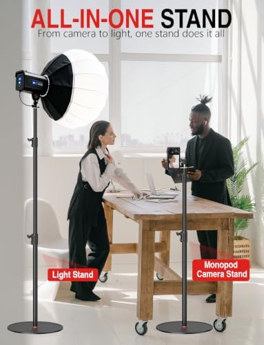 Round Base Light Stand, 79" Heavy Duty Monopod for Camera, Lights, Webcam, Live Streaming, Vlogging, 22 LBS, alternate view 2