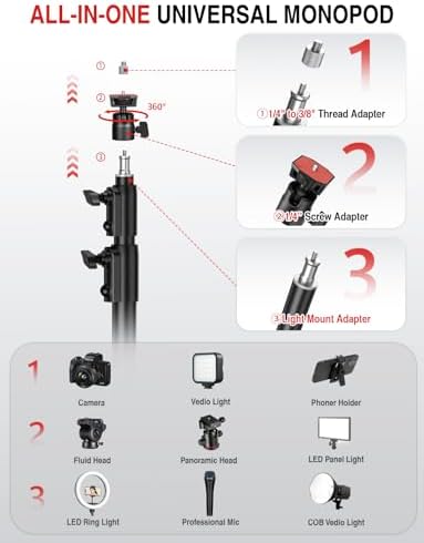 Round Base Light Stand, 79" Heavy Duty Monopod for Camera, Lights, Webcam, Live Streaming, Vlogging, 22 LBS, alternate view 6