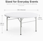 Round Bi-Fold Folding Table, 60 Inch, Granite White, Plastic Top with Alloy Steel Frame, for Banquets, Catering, alternate