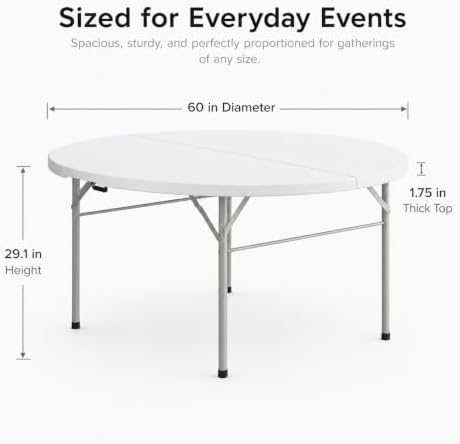 Round Bi-Fold Folding Table, 60 Inch, Granite White, Plastic Top with Alloy Steel Frame, for Banquets, Catering, alternate