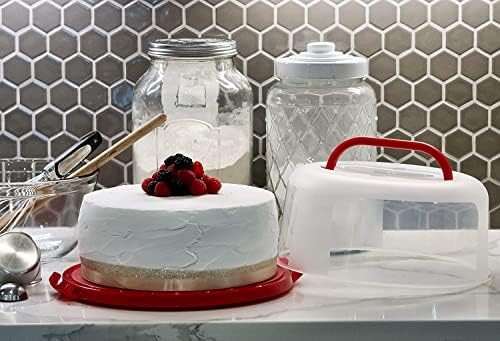 Round Cake Carrier For Up To 10 Inch Cake Portable Cake Stands Two Sided Cake Box With Handle Fashionable Base, alternate