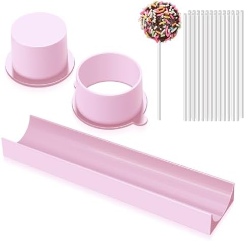Round Cake Pop Mold Set with 9in Tray and Sticks- Pink in Pink(Round )