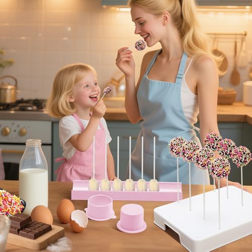 Round Cake Pop Mold Set with 9in Tray and Sticks- Pink in Pink(Round ), alternate view 6