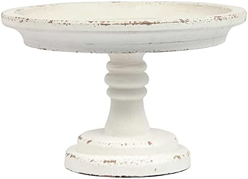Round Cake Stand 7" Inner, Rustic White Wood Pedestal Tray in White