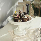 Round Cake Stand 7" Inner, Rustic White Wood Pedestal Tray in White, alternate view 4