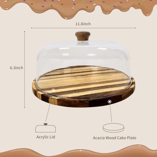 Round Cake Stand Dessert Serving Tray Platter Birthday Home Display in Wood, alternate view 2
