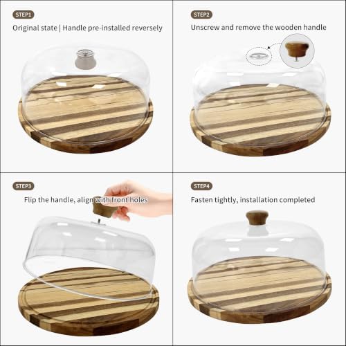 Round Cake Stand Dessert Serving Tray Platter Birthday Home Display in Wood, alternate view 3