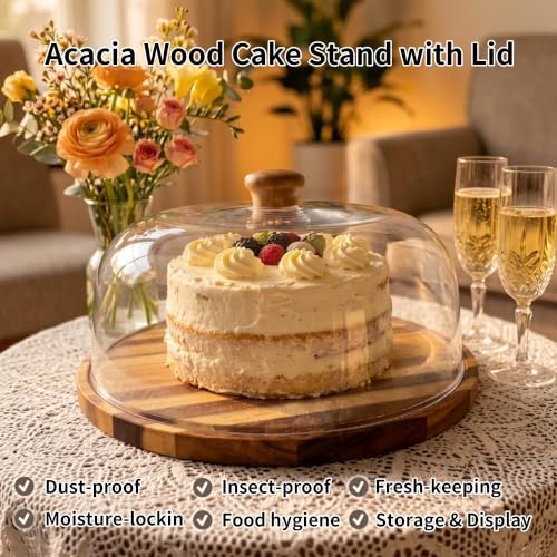 Round Cake Stand Dessert Serving Tray Platter Birthday Home Display in Wood, alternate view 4