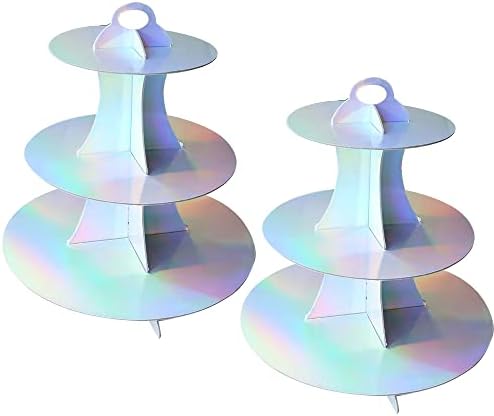 Round Cardboard Cupcake Stand, 2Pack Rainbow Tiered Cupcake Holder Perfect for Women Girls Birthday Bridal