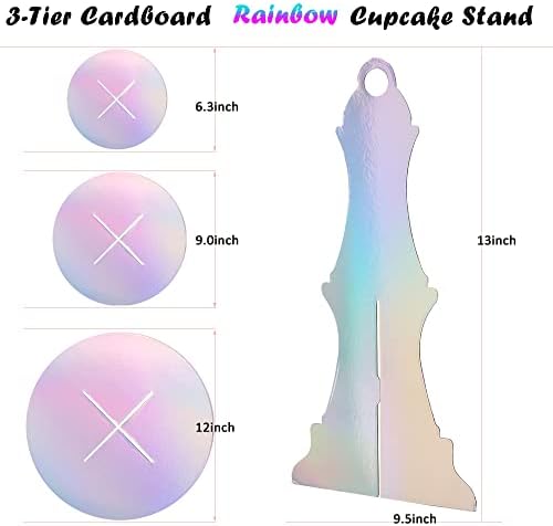 Round Cardboard Cupcake Stand, 2Pack Rainbow Tiered Cupcake Holder Perfect for Women Girls Birthday Bridal, alternate view 2