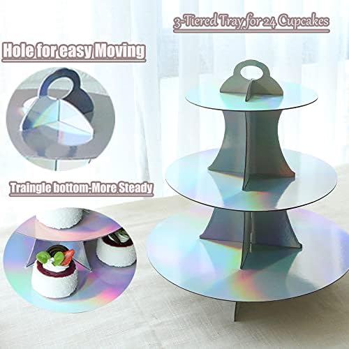 Round Cardboard Cupcake Stand, 2Pack Rainbow Tiered Cupcake Holder Perfect for Women Girls Birthday Bridal, alternate view 4