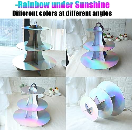 Round Cardboard Cupcake Stand, 2Pack Rainbow Tiered Cupcake Holder Perfect for Women Girls Birthday Bridal, alternate view 5